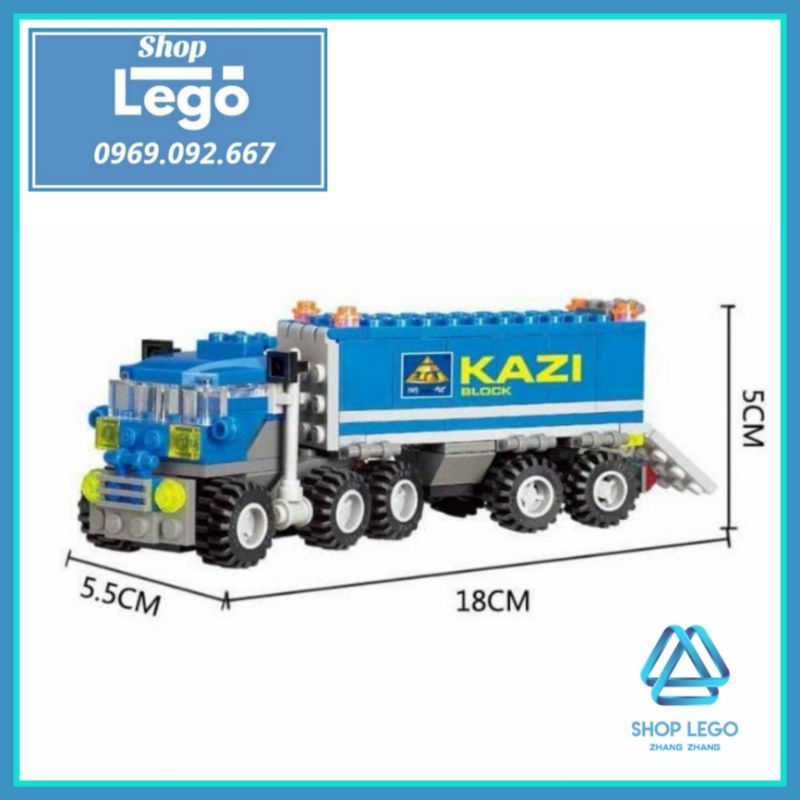 [163 Hình] Xếp hình Xe Container Truck có thể lắp thành xe thang, máy bay, xe chở hàng xe đua Lego Minifigures Kazi 6409