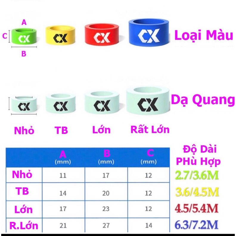 Nhẫn Chống trơn trượt cần câu Silicon Cao cấp: dạ quang và màu