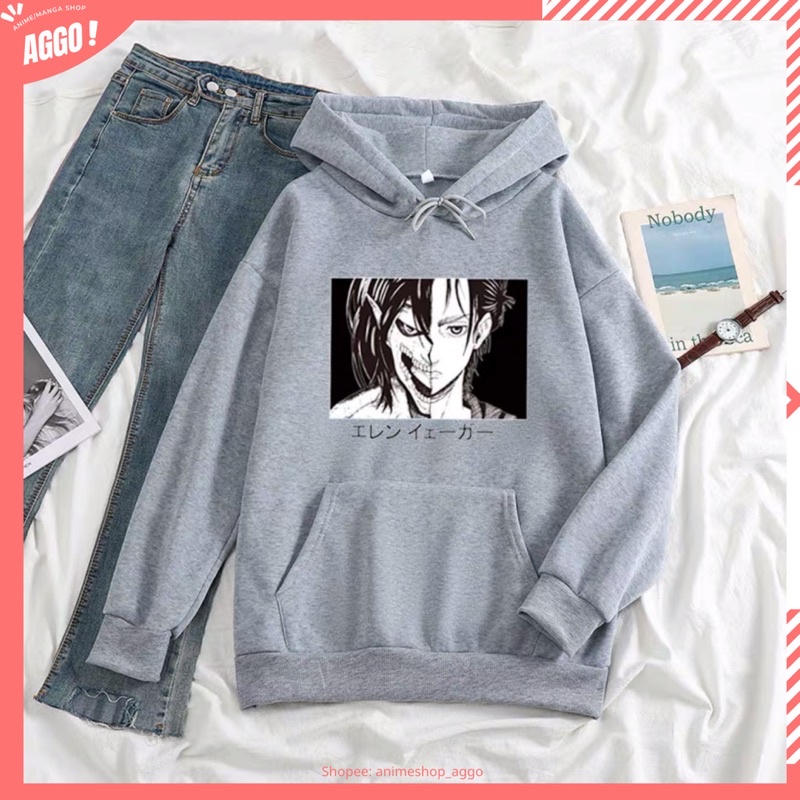 Áo hoodie nỉ dài tay Eren Yeager anime Attack On Titan nam nữ đủ size cực đẹp
