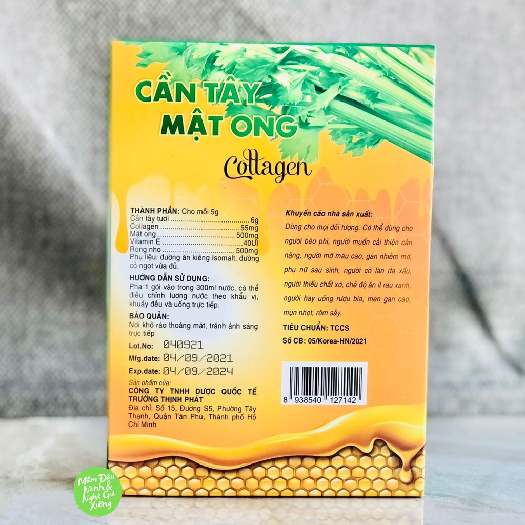 Bột Cần Tây Mật Ong Collagen 60g (15 gói x 4g) hỗ trợ giảm cân, detox thải độc, thanh lọc cơ thể