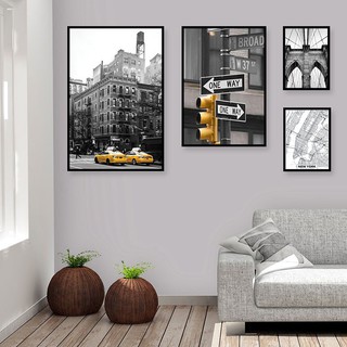 Bộ 4 tranh đen trắng Scandinavian MS04102 chủ đề thành phố chất liệu canvas