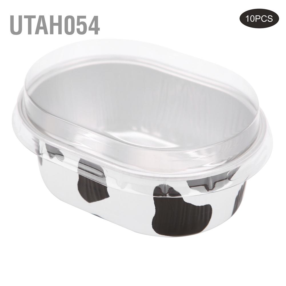 Utah054 10Pcs Disposable Oval&amp;#8209;Shaped Aluminum Foil Cake Baking Cup Mold with Lid Kitchen Accessory