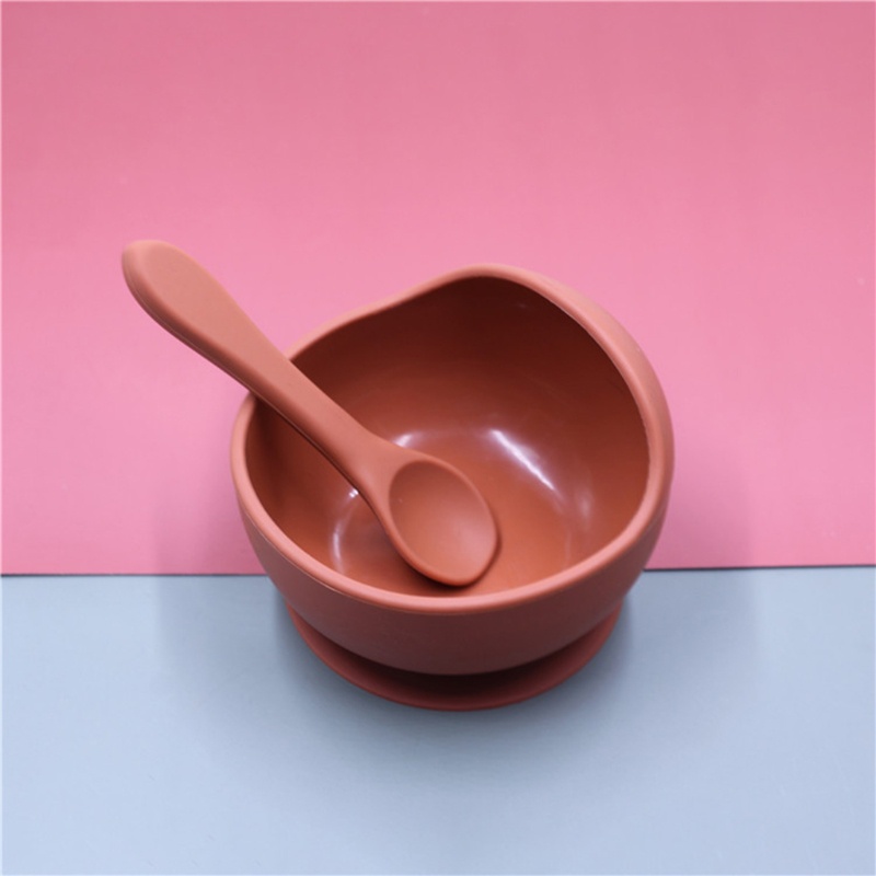 Bộ 4 Món Tô &amp; Muỗng / Đĩa Bằng Silicone Không BPA Chống Nước Màu Trơn Cho Bé