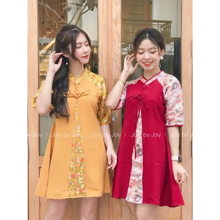 Đầm Gấm Xẻ Vàng /Đầm Gấm Xẻ Đỏ