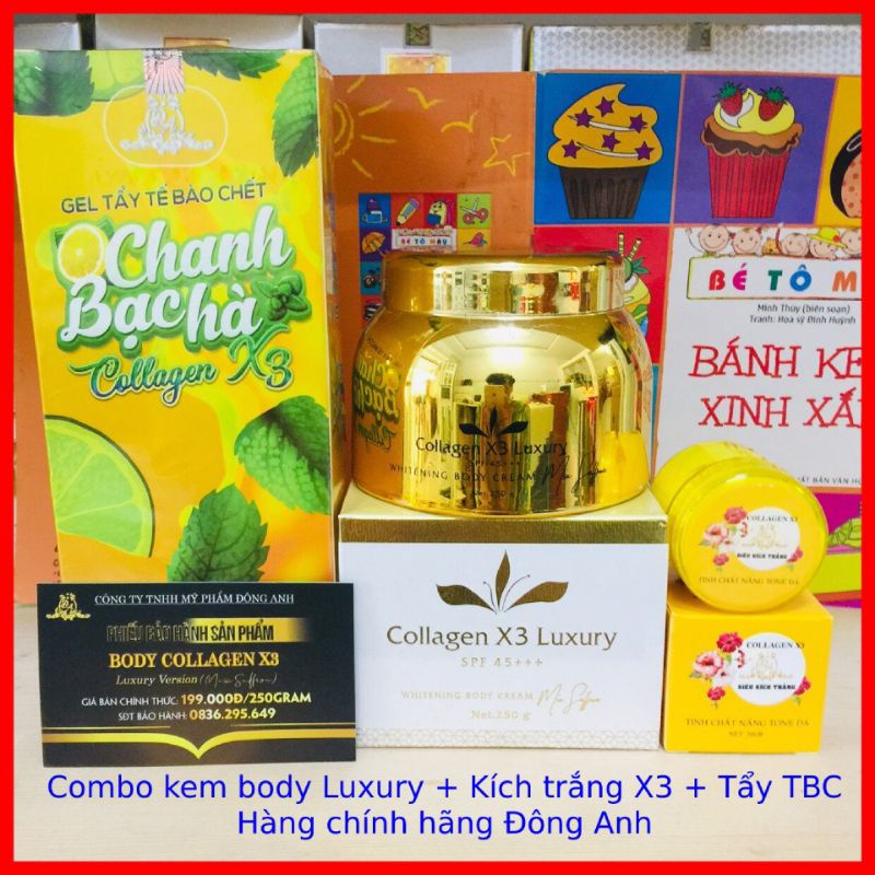 Combo Body collagen X3 Luxury Đông Anh  + K.Trắng + TTBC Chanh bạc hà Chinh.hãng