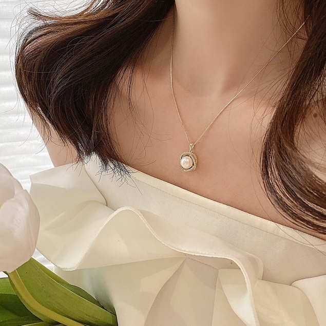 Vòng Cổ Choker Bằng Thép Titan Đính Ngọc Trai Thời Trang Hàn Quốc Cho Nữ