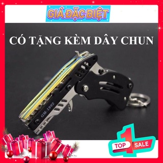 Đồ chơi Súng bắn thun móc chìa khoá dạng đồ chơi gấp gọn, tặng kèm dây chun