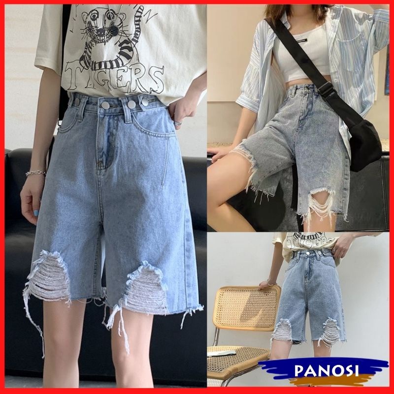 Quần short jeans nữ, quần nố nữ màu xanh sáng kiểu rách gấu thời trang - PANOSI - Mã Q264