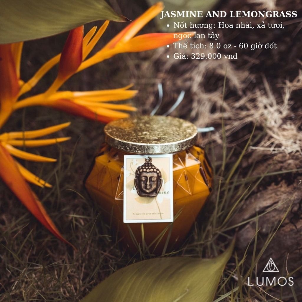 Nến Thơm Cao Cấp Lumos  Jasmine &amp; Lemongrass (Hoa Nhài, Sả tươi, Ngọc lan tây) – NT12- Nến trang trí - Đạt tiêu chuẩn QT