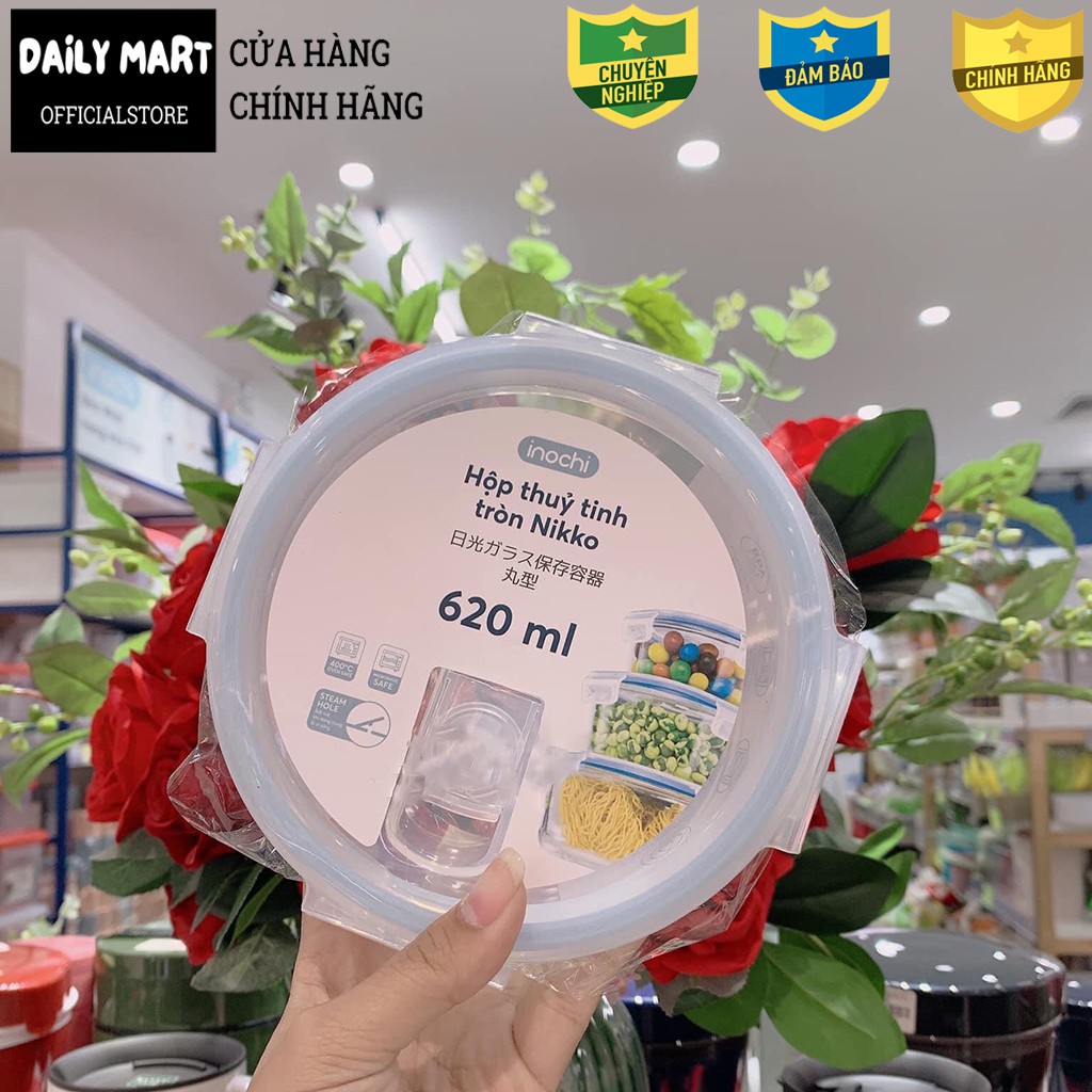 [3 Size] Hộp Thủy Tinh, Hộp Đựng Thực Phẩm, Thức Ăn Dùng Cho Tủ Lạnh, Lò Vi Sóng NIKKO Inochi (DẠNG TRÒN)