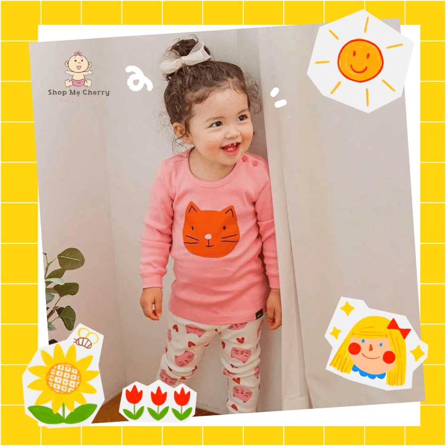 BỘ THU ĐÔNG DÀI TAY CAO CẤP TRẺ EM CỦA HÃNG CORDI-I, CHẤT THUN COTTON ORGANIC, MẪU MẶT MÈO
