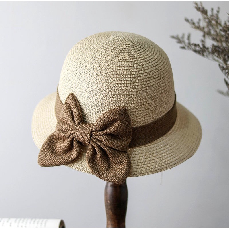 Mũ cói mềm nơ to màu nâu xinh xắn dễ thương hợp đi biển đi chơi du lịch HERBAGCANVAS