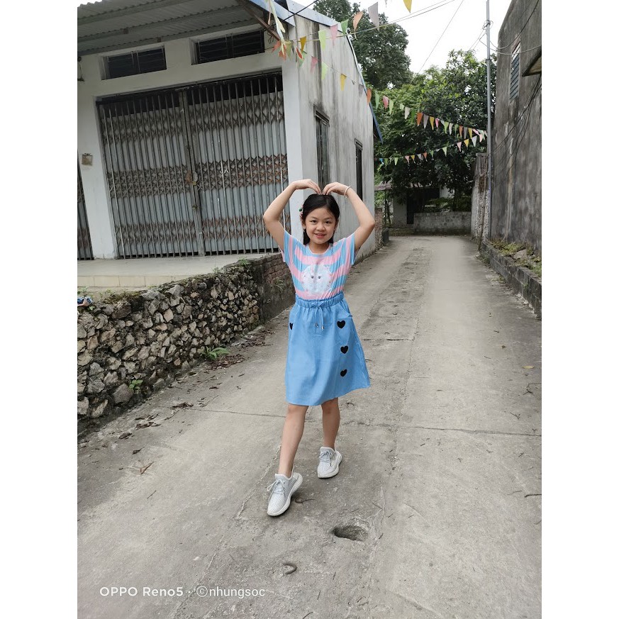 [sz 140_170] Đại cồ Váy jean phối cotton cho bé gái size đại, hàng quảng châu cao cấp