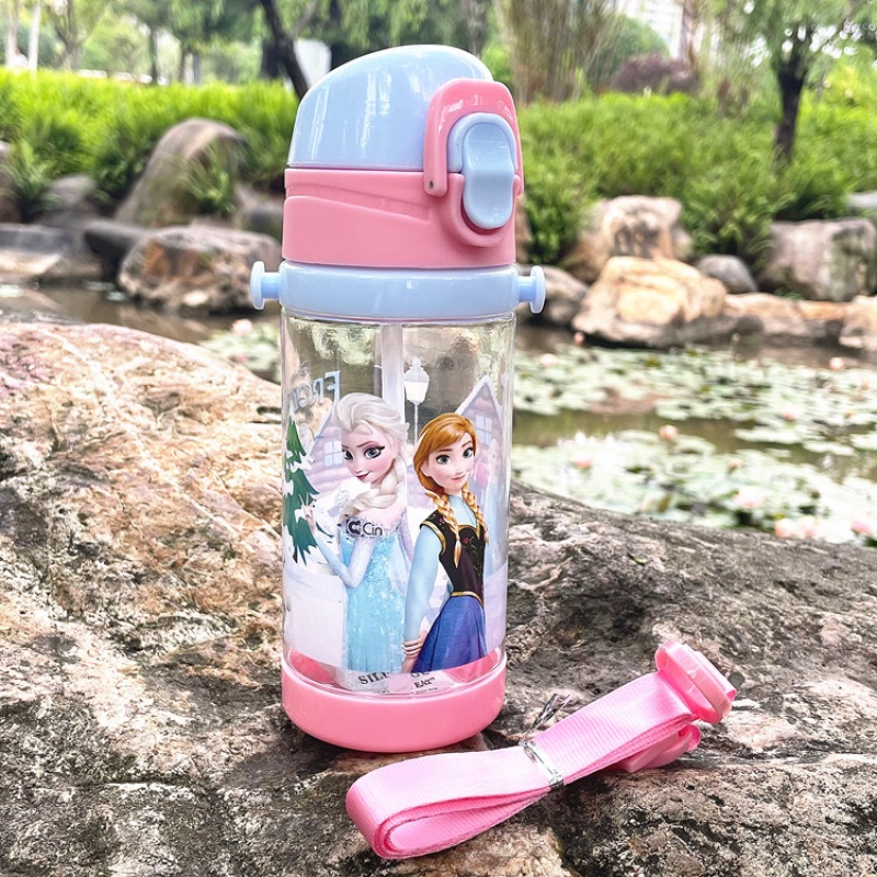 Bình Nước 450ml Kèm Ống Hút Họa Tiết Hoạt Hình Cho Bé