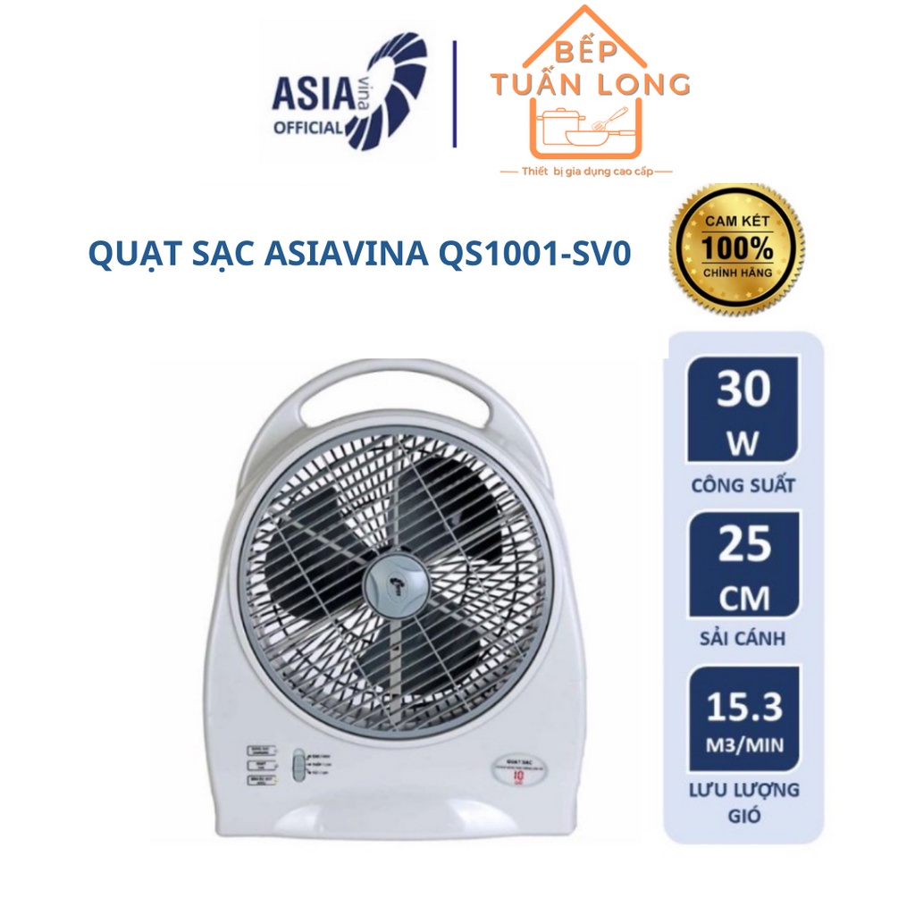 Quạt sạc tích điện chính hãng Asia model QS-1001 bảo hành 2 năm