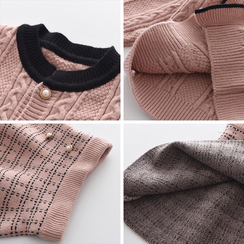 Bộ đồ BEAR LEADER gồm áo sweater dệt kim diềm xếp nếp và chân váy màu trơn dễ thương thời trang 2022 dành cho trẻ em