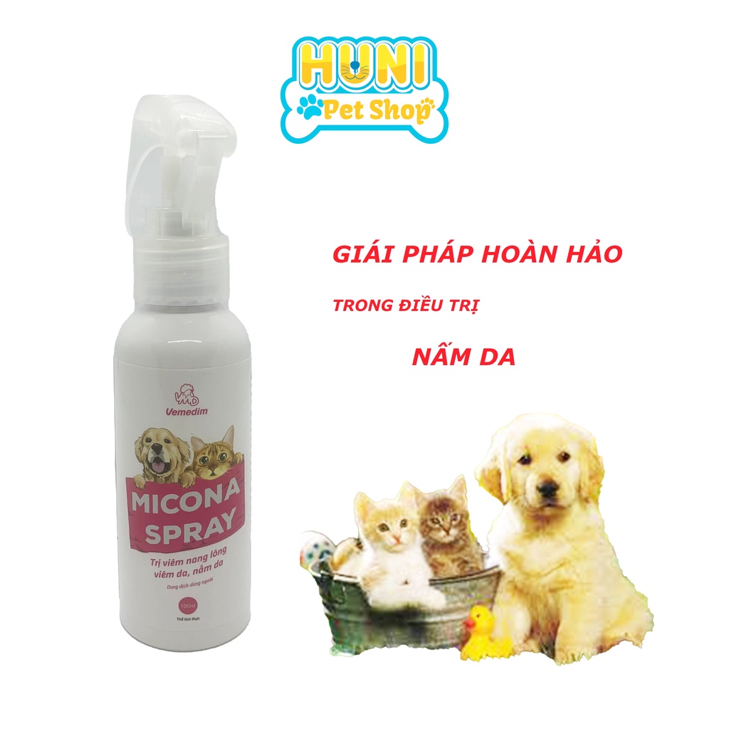 Chai xịt Micona hết viêm nang lông, viêm da, nấm da, xà mâu cho chó mèo - xịt nấm da toàn thân thú cưng Micona Spray