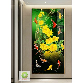 [Eco_Painting] Tranh treo tường 3D 1 tấm đứng  - "Cửu ngư quầng tụ mới nhất" ,khổ chuẩn,tranh hiện đại phủ bóng gương