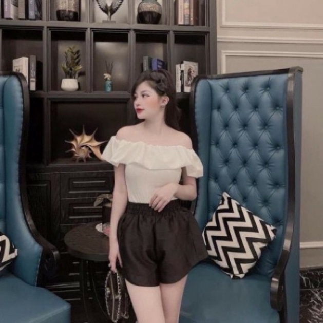 Áo trễ vai dáng ôm pha xinh xắn_036 chất mát, phom đẹp, nội y xanh