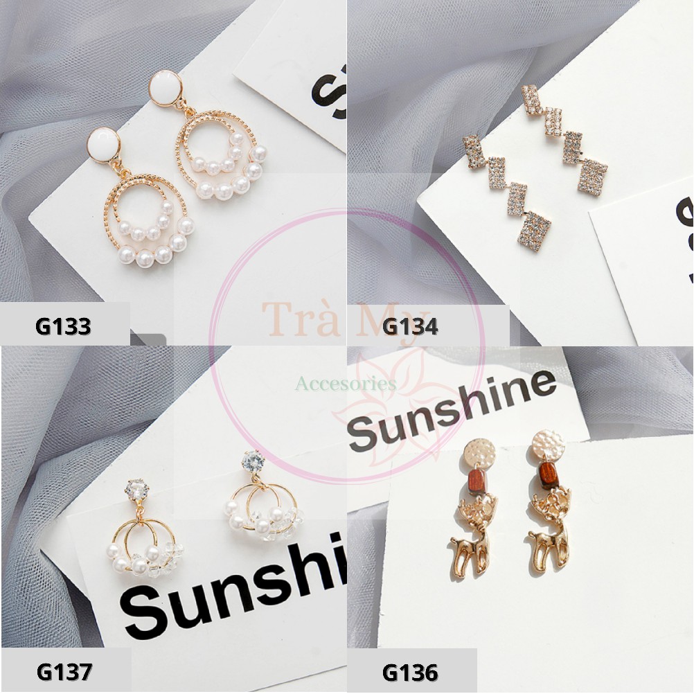 Bông tai thời trang, khuyên tai nữ cá tính xinh đẹp tròn dài móc câu, gài Tra My Accessories
