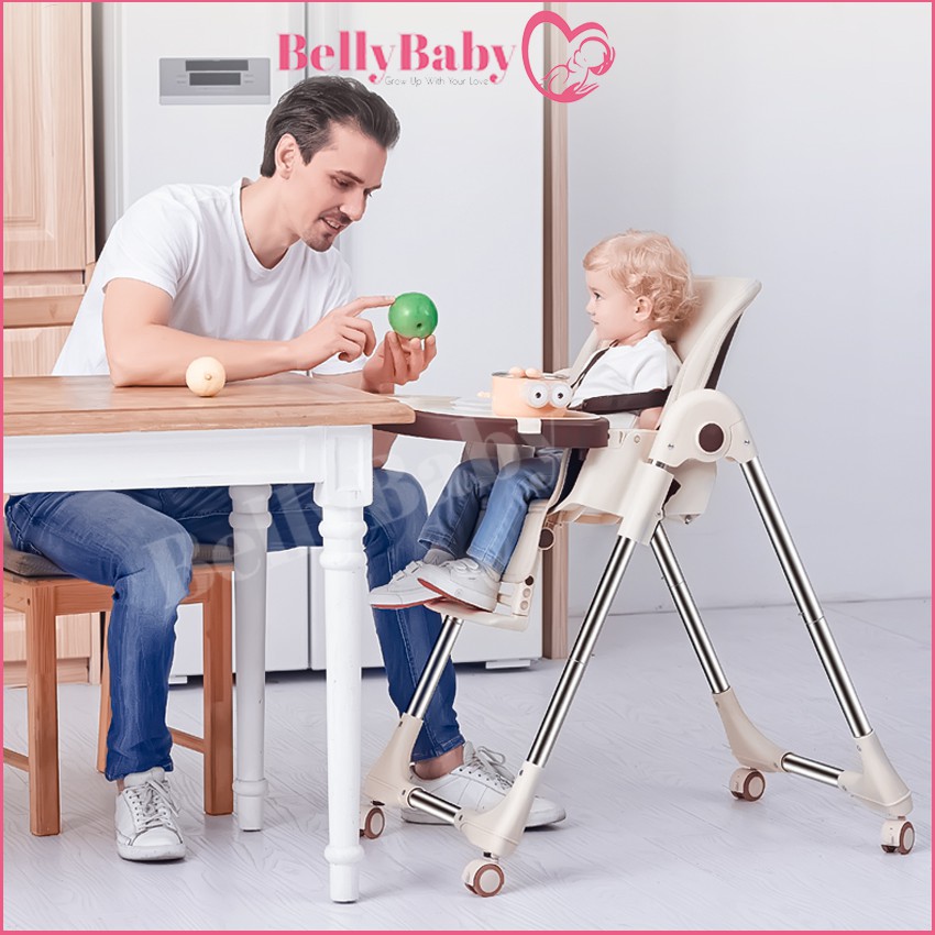 [Có Thể Ngả Lưng]-[Trang Bị Bánh Xe] Điều Chỉnh Tư Thế Đa Dạng  - Ghế Ăn Dặm BellyBaby Lux01- Phiên Bản Mói Nhất 2021