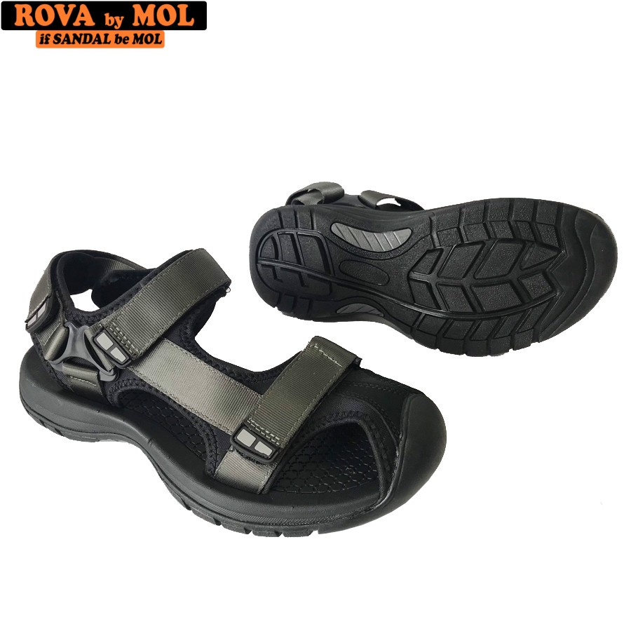 Giày Sandal Nam Bít Mũi Hiệu Rova Đế Cao Su Quai Dù Đi Làm Đi Phượt Đạp Xe Màu Xám Mã RV25