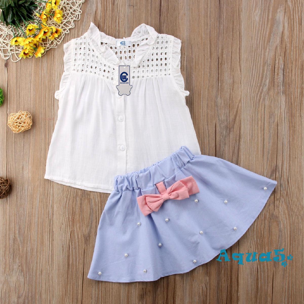 Set Áo Blouse Cổ Bèo + Chân Váy Xòe Tutu Cho Bé Gái