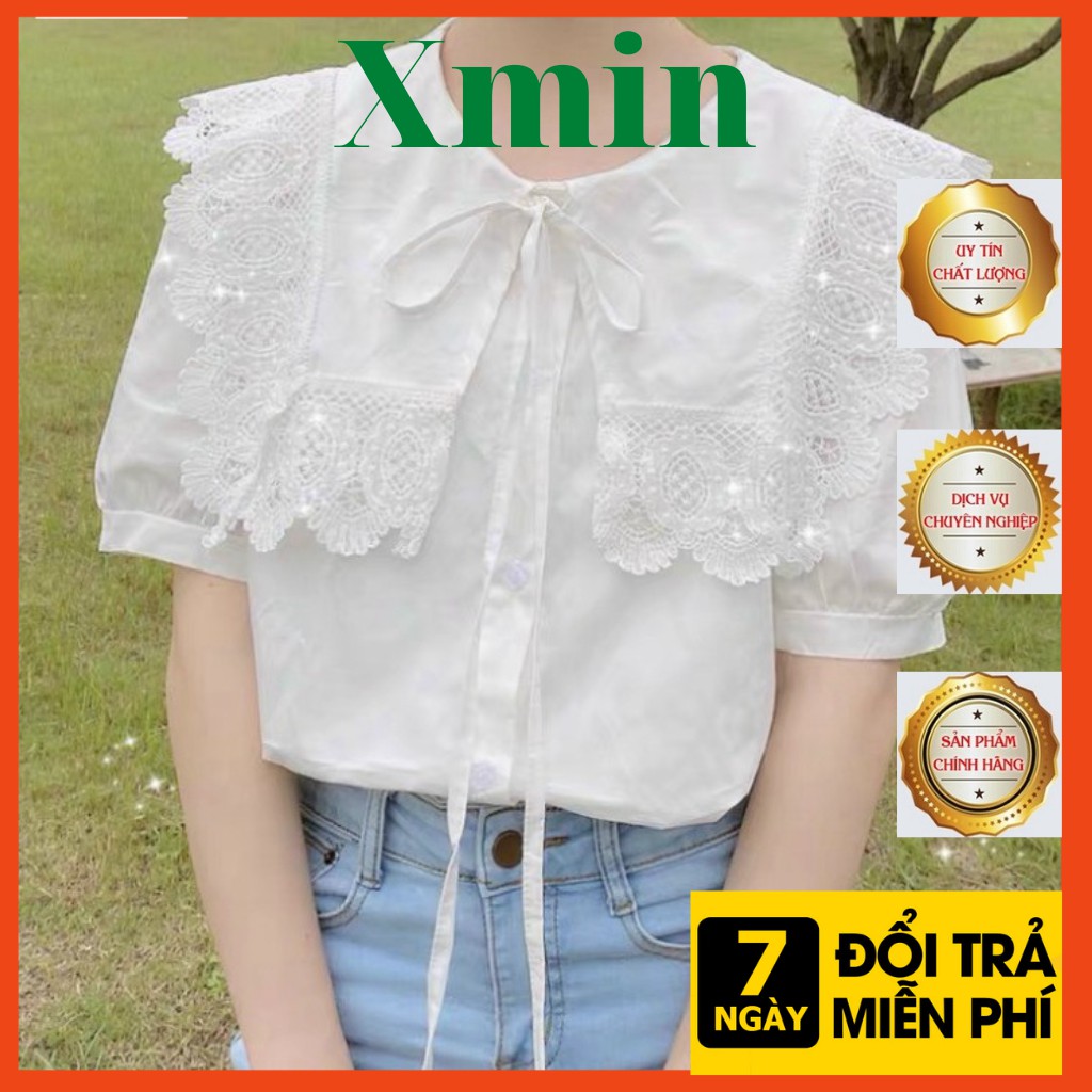 áo sơ mi nữ ngắn tay A001, áo tiểu thư viền ren phong cách hàn quốc A001 xmin.fashion