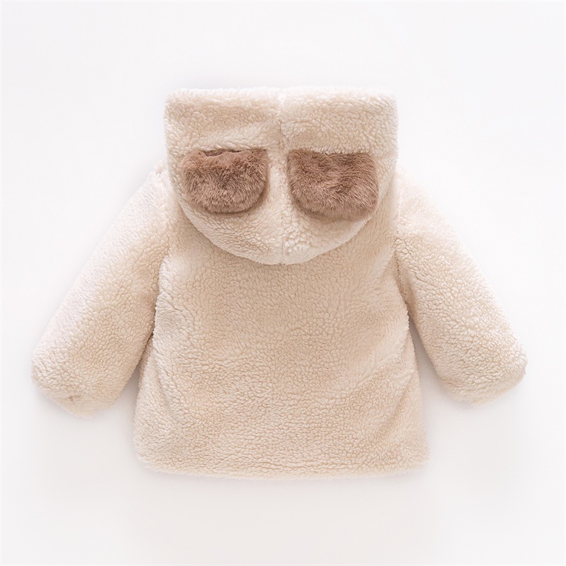 Áo Khoác Tay Dài Đính Nơ + Mũ Trùm Đầu Chống Gió Giữ Ấm Mùa Đông Dễ Thương Cho Bé Gái