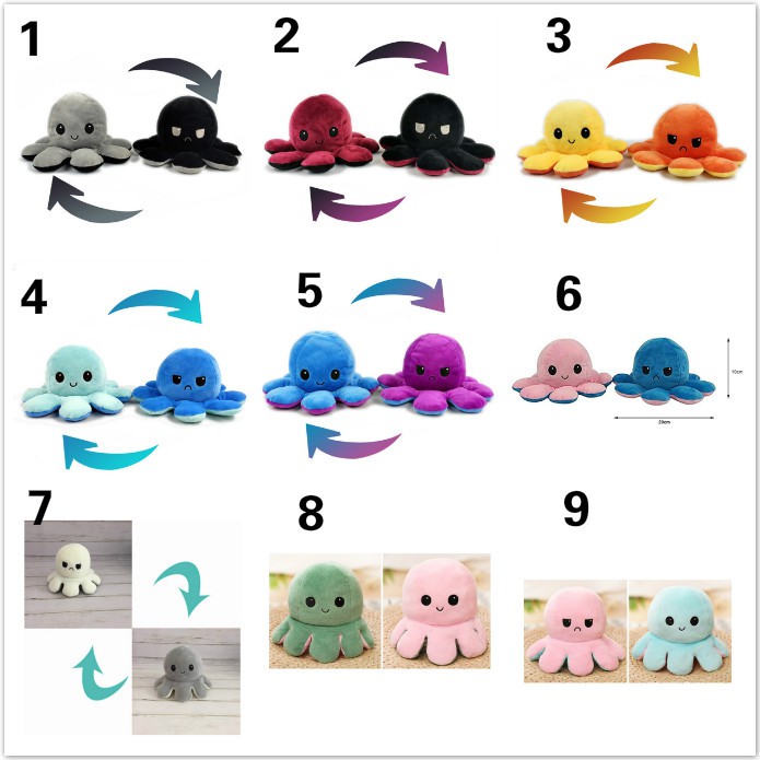 [Mã TOYJAN hoàn 20K xu đơn 50K] Bạch tuộc nhồi bông cảm xúc - Reversible Octopus two color