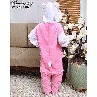 Bộ Đồ ngủ hình thú mèo kitty hồng liền thân lông mịn Pijama kiểu dáng Động Vật Hoạt Hình Cosplay 1903