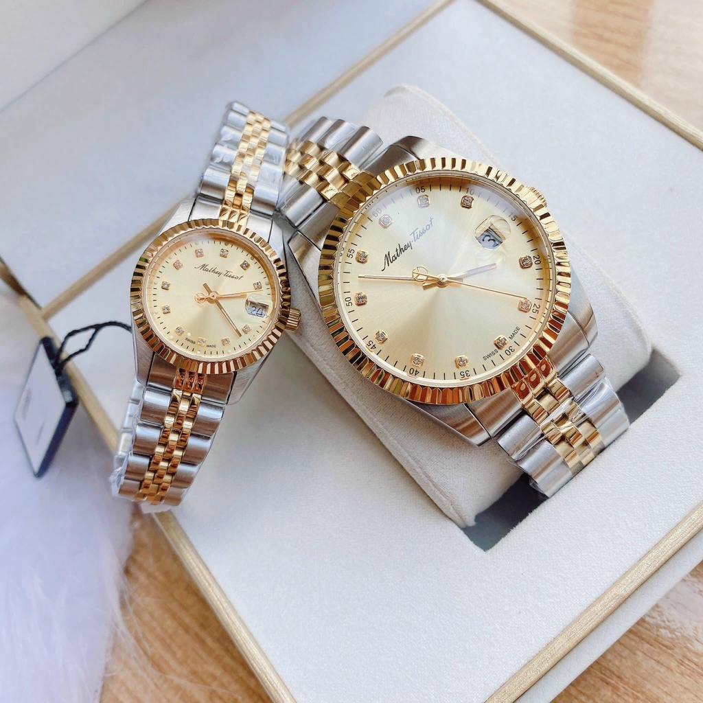 Đồng Hồ Nữ Mathey Tissot Rolly III D810BI mặt vàng dây demi