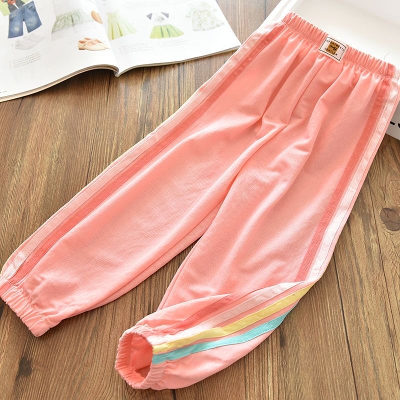 Quần Legging Cotton Lụa Lạnh Dáng Rộng Kẻ Sọc Cầu Vồng Cỡ Vừa Và Lớn Cho Bé Gái