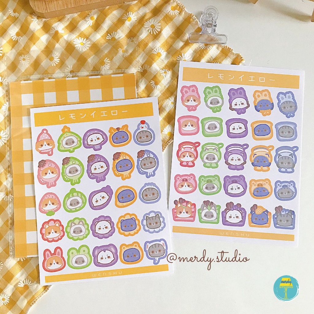 2 tờ sticker cute dán trang trí hình vẽ liên minh thú cưng &amp; trái cây siêu cấp đáng yêu