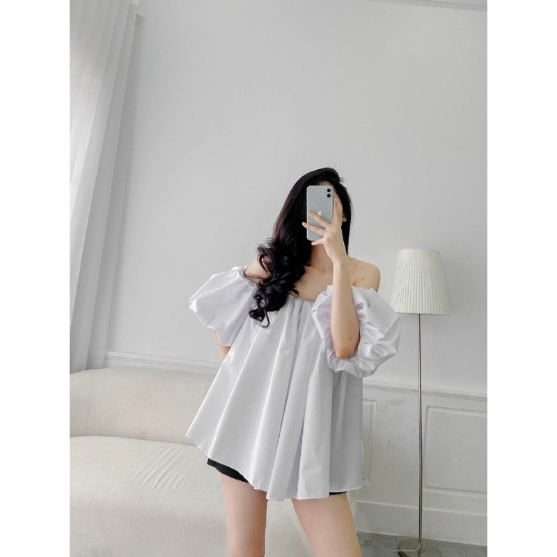 Áo kiểu bẹt vai tay bí giấu quần dq1
