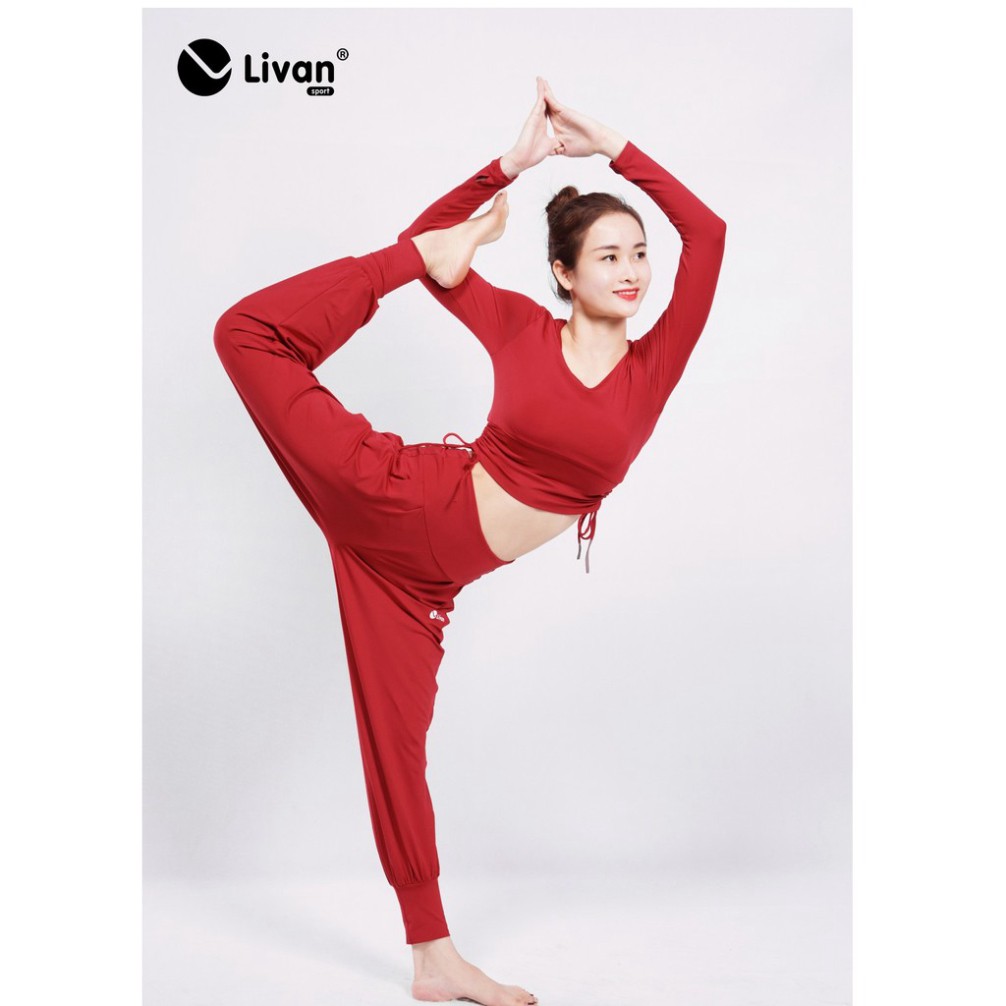 Bộ đồ tập nữ yoga croptop dài tay quần alibaba cao cấp Livan LV20212299