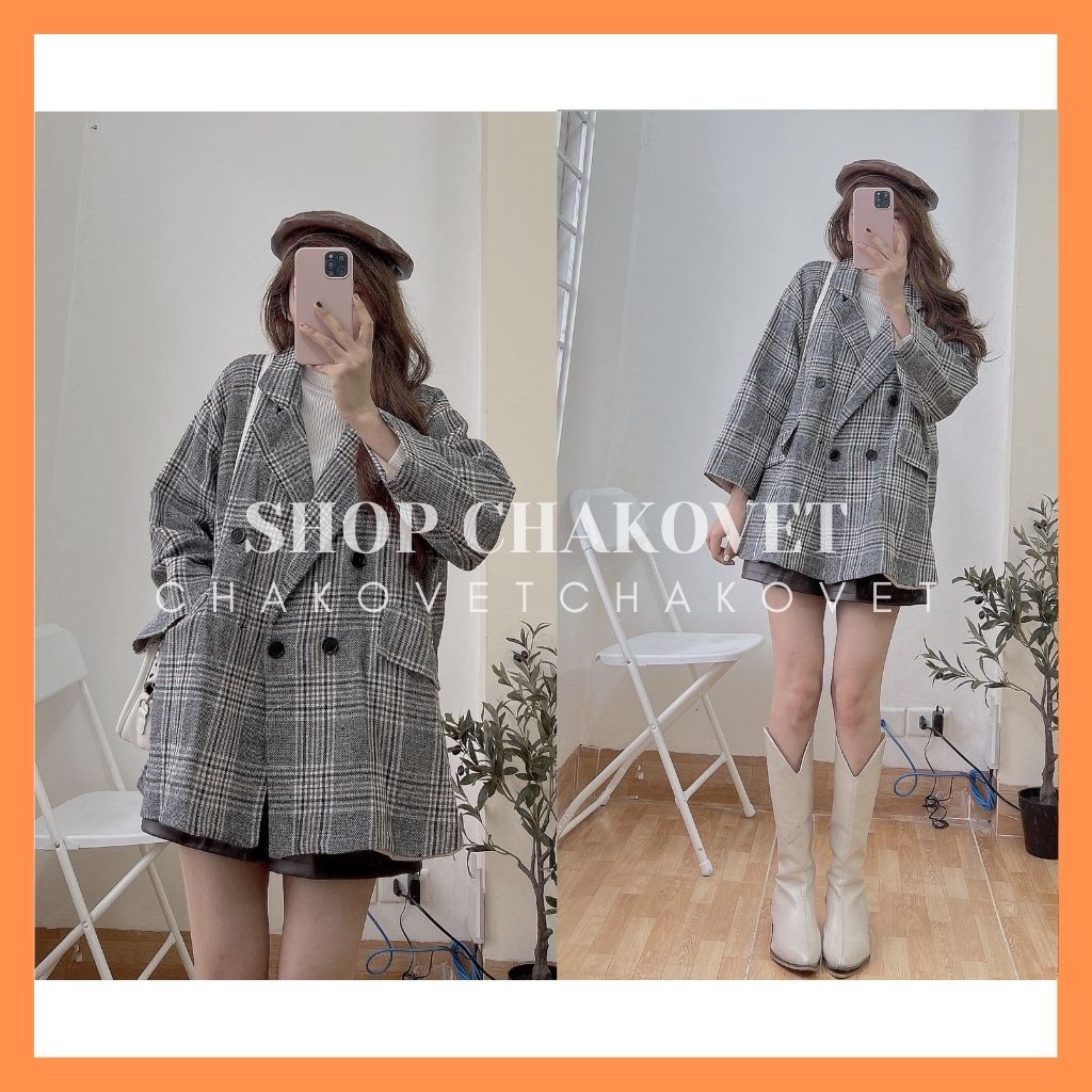 Áo blazer dạ kẻ nữ 2 lớp AD8122, kiểu áo vest khoác ngoài 4 cúc form rộng túi nắp đẹp sang chảnh style hàn quốc | BigBuy360 - bigbuy360.vn