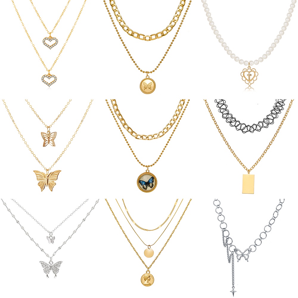 Dây chuyền nhiều lớp xỏ ngọc trai nhân tạo thời trang Hàn Quốc cho nữ