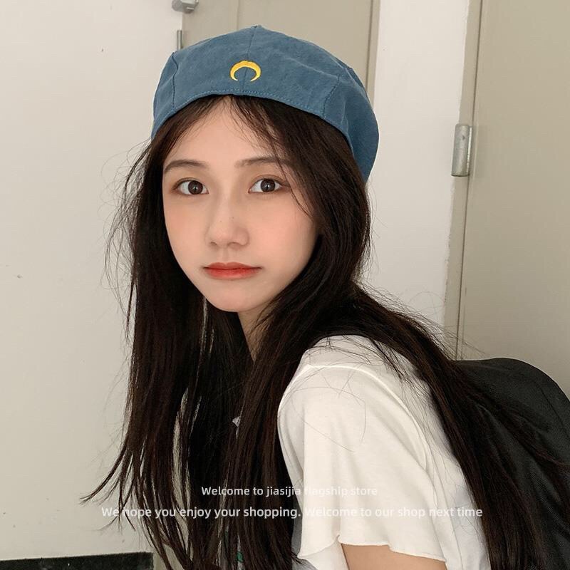 Mũ Nồi Beret Thêu Hình Mặt Trăng Phong Cách Retro Cổ Điển Phong Cách Hàn Quốc Cho Nữ