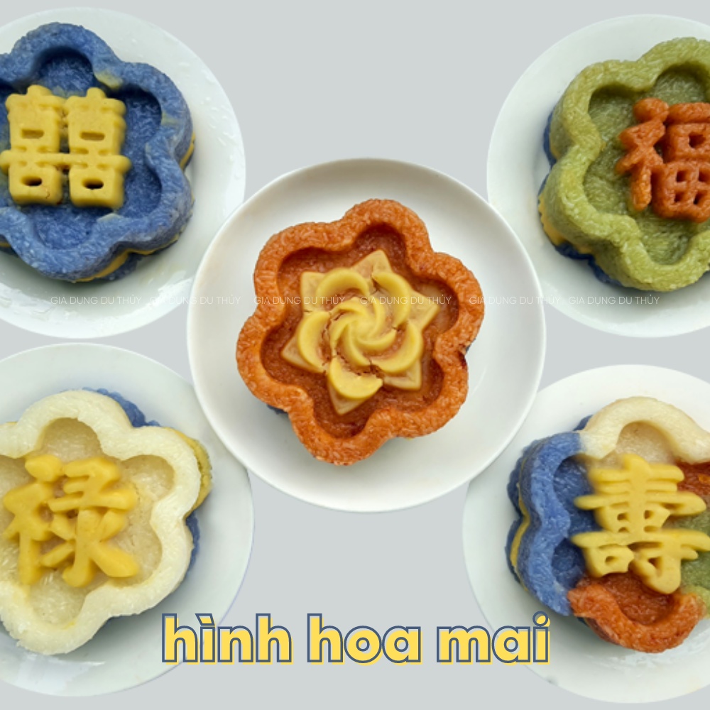 Khuôn nhận xôi hình tròn, hình trái tim, hình vuông, hình hoa mai có chữ Phước, Lộc, Thọ, Hỷ, hoa hồng, hoa sen