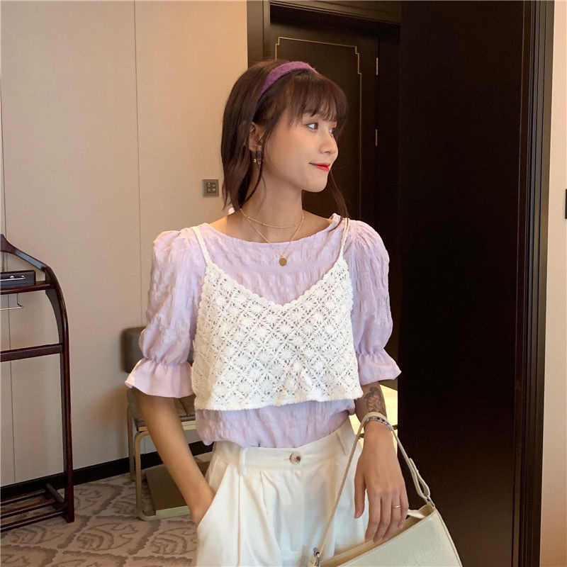 Áo Dệt Kim Hai Dây Dáng Rộng Phong Cách Hàn Quốc Thời Trang Cho Nữ