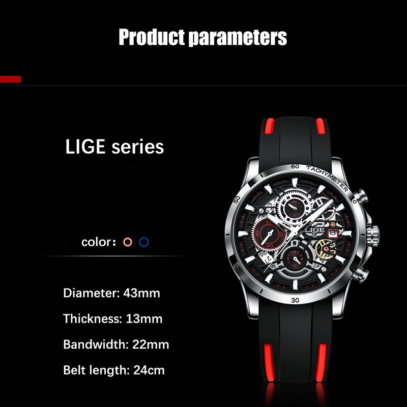 Đồng hồ nam LIGE Đồng hồ Quartz Chronograph sang trọng chống nước