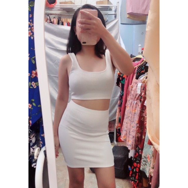 Set váy thun gân croptop F*21 - ẢNH THẬT