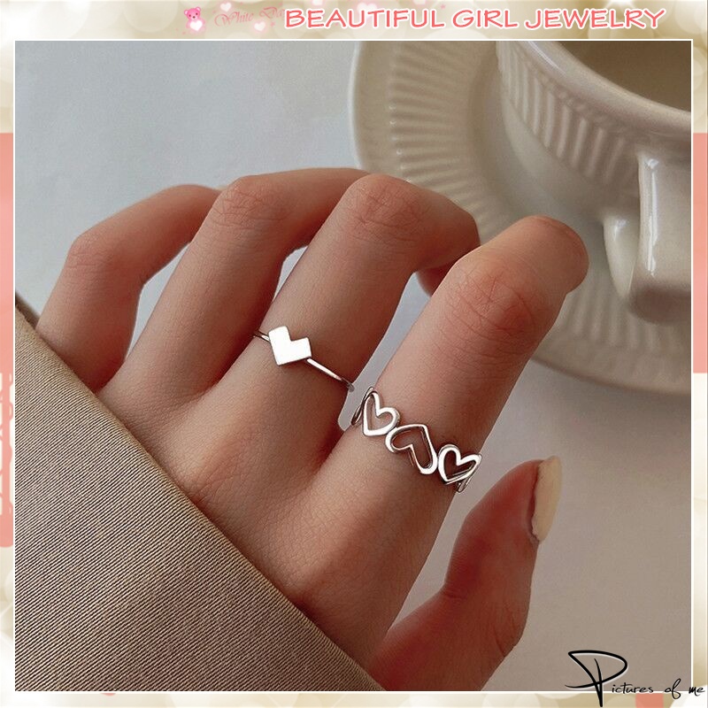 Set 2 nhẫn đeo ngón tay mạ bạc hình trái tim dễ thương cho nữ