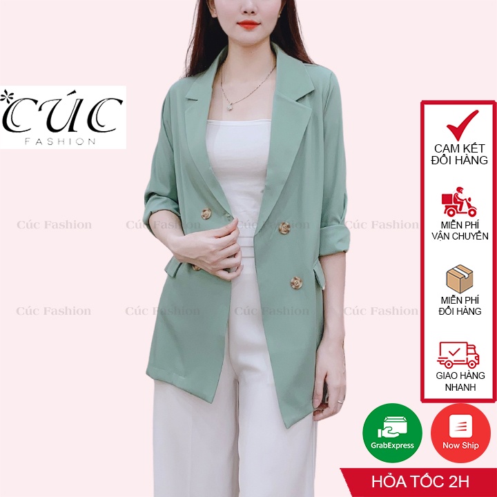 Áo khoác nữ CÚC FASHION dáng dài thời trang Hàn Quốc tay ngắn đẹp đen trắng nhiều màu vest hè trơn blazer AV100