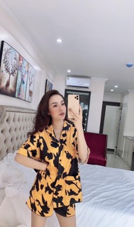 (Freesize 75kg)Đồ bộ nữ mặc nhà- pijama phi lụa cao cấp free size