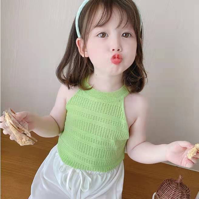 Áo hai dây dệt kim kiểu Hàn Quốc thời trang mùa hè 2021 dành cho bé gái