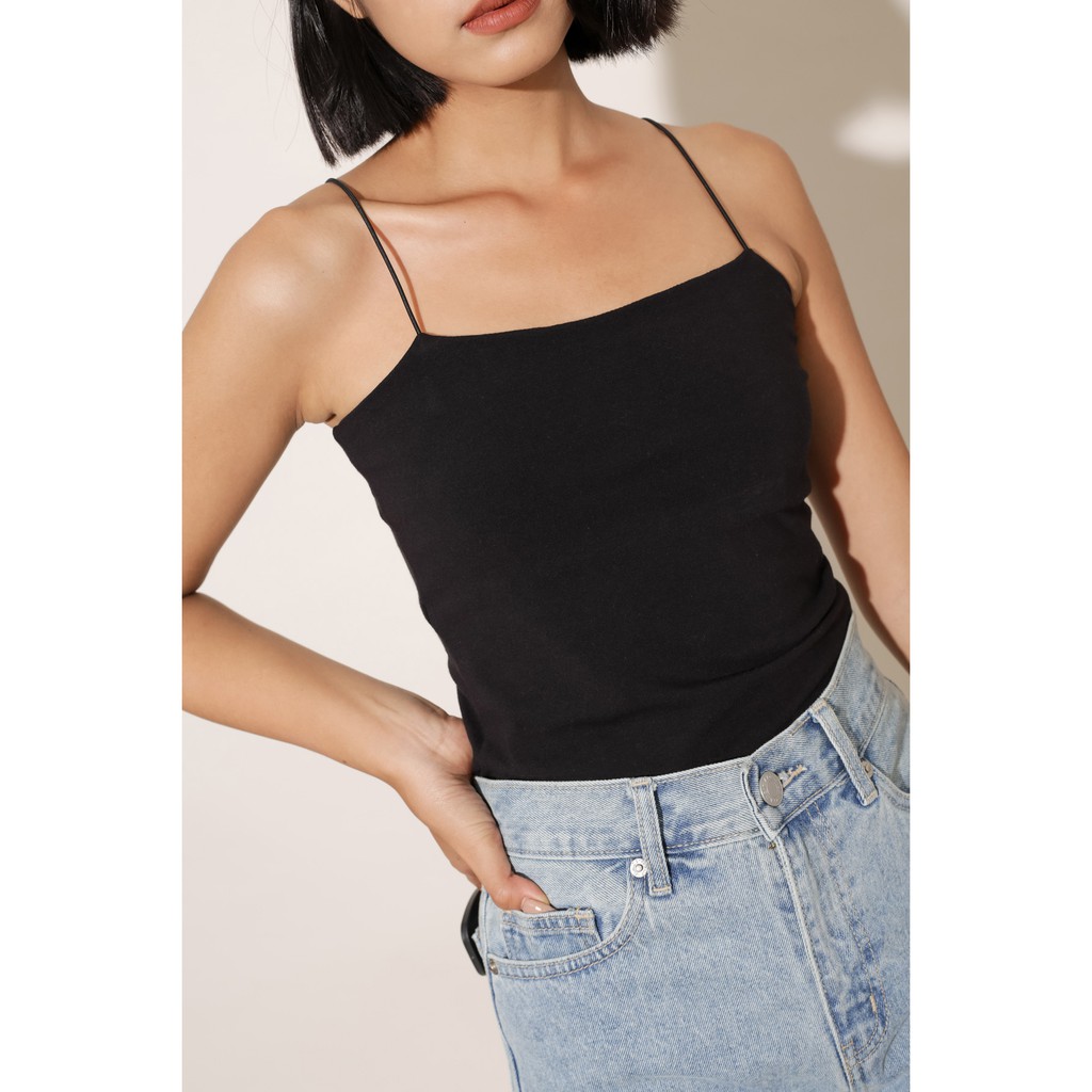 Áo 2 dây croptop basic thời trang GAGO sleeveless plain t-shirt màu đen GA3216