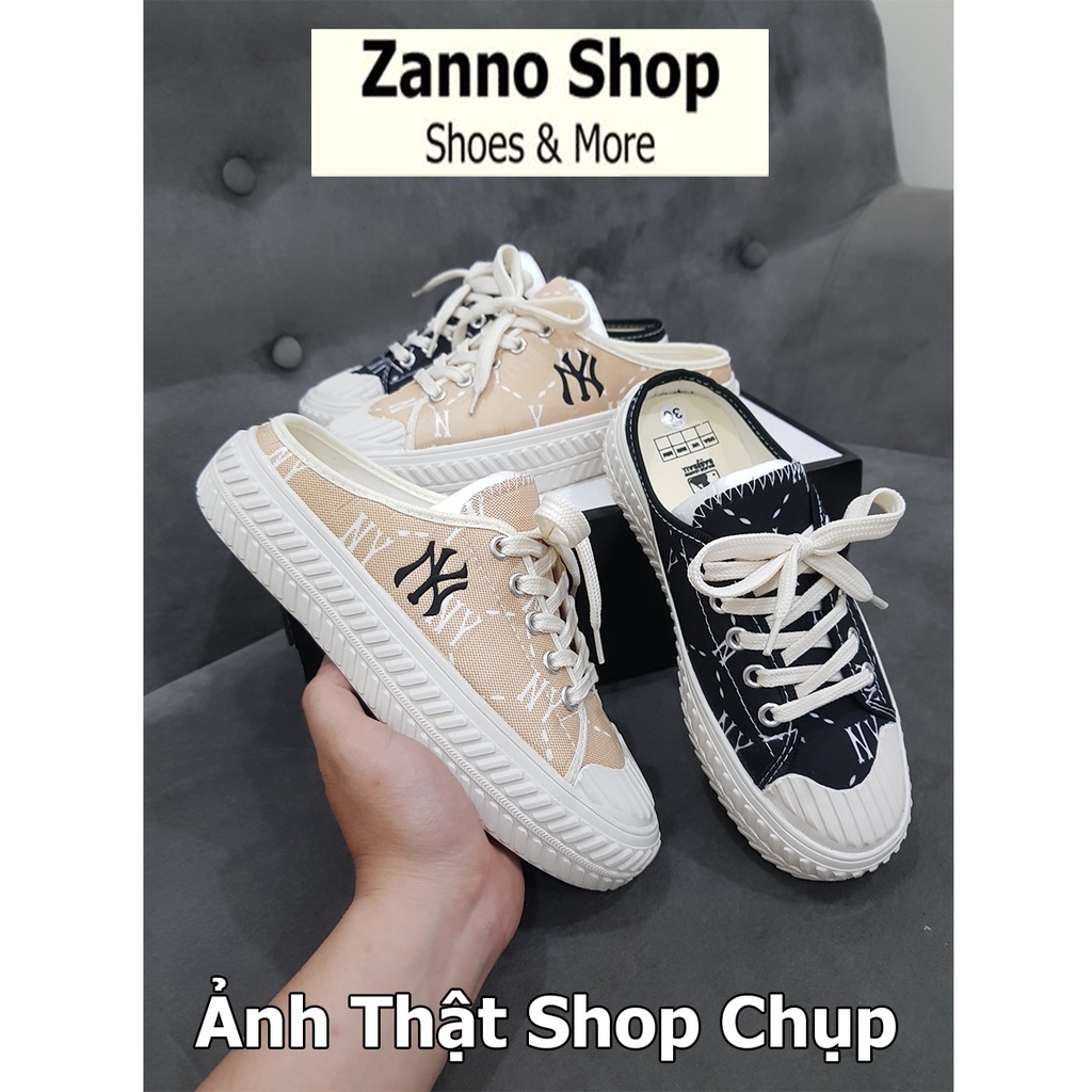 Giày Sục Đạp Gót Nữ Thêu Chữ N HOT 2023 Đế Cao 3.5cm Zanno, Form Cực Ôm Chân