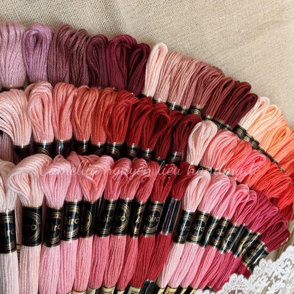 Set Chỉ Thêu Airo Tông Hồng Đỏ, Chỉ Thêu Cotton Chính Hãng Chất Lượng Giá Rẻ
